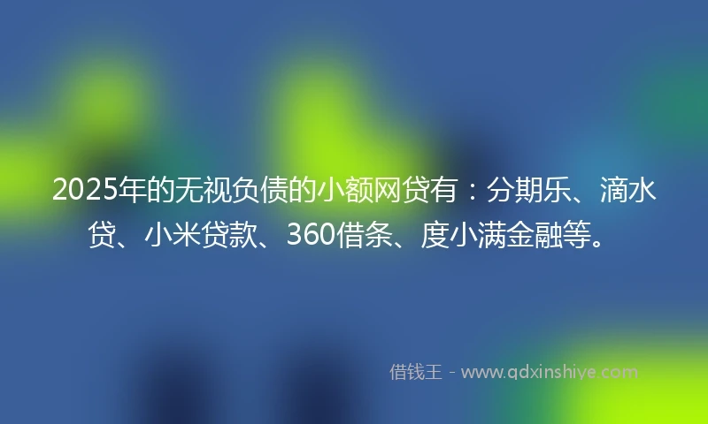 2025年的无视负债的小额网贷有：分期乐、滴水贷、小米贷款、360借条、度小满金融等。