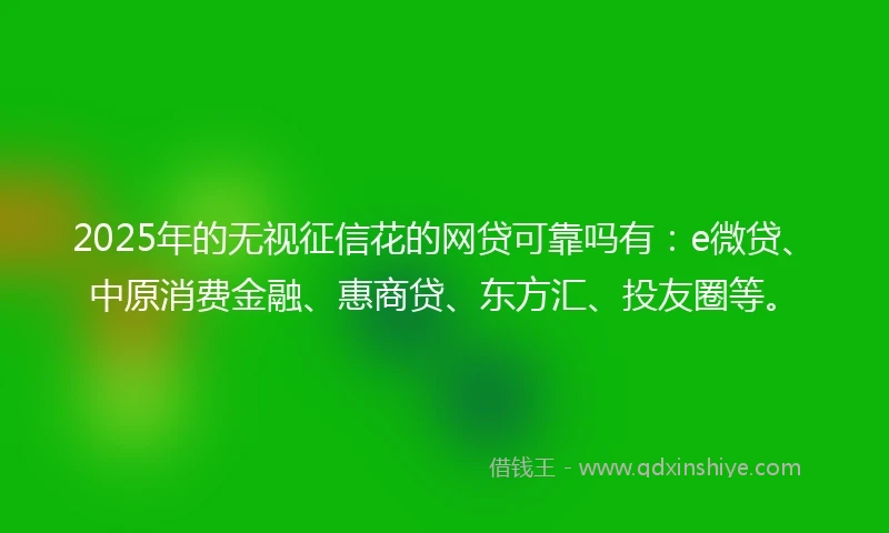 2025年的无视征信花的网贷可靠吗有：e微贷、中原消费金融、惠商贷、东方汇、投友圈等。