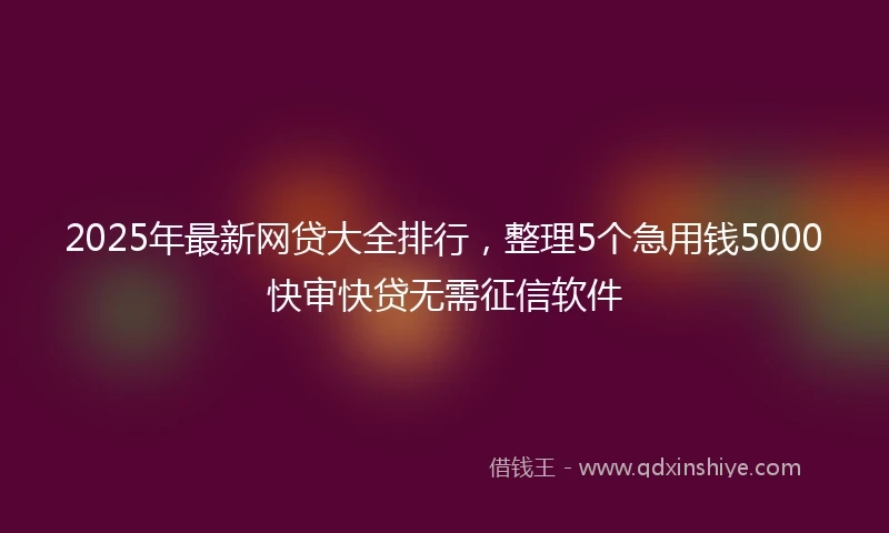2025年最新网贷大全排行，整理5个急用钱5000快审快贷无需征信软件