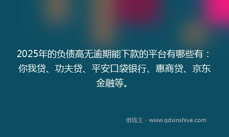 2025年的负债高无逾期能下款的平台有哪些有：你我贷、功夫贷、平安口袋银行、惠商贷、京东金融等。