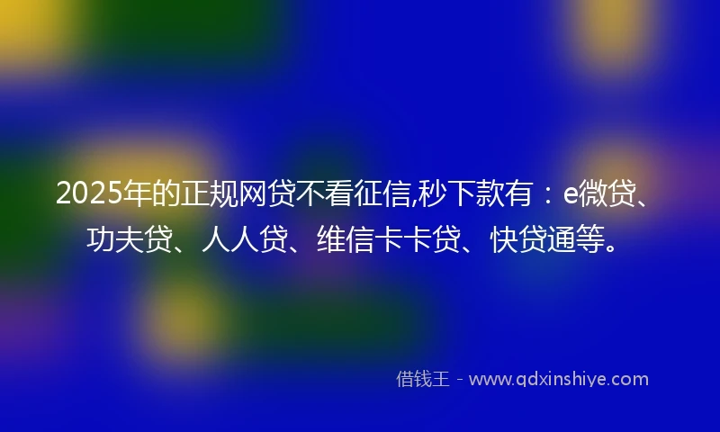 2025年的正规网贷不看征信,秒下款有：e微贷、功夫贷、人人贷、维信卡卡贷、快贷通等。