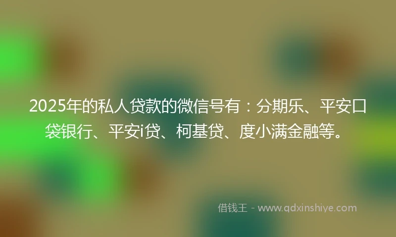 2025年的私人贷款的微信号有：分期乐、平安口袋银行、平安i贷、柯基贷、度小满金融等。