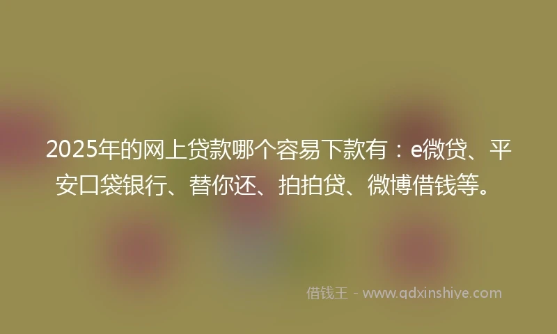 2025年的网上贷款哪个容易下款有：e微贷、平安口袋银行、替你还、拍拍贷、微博借钱等。