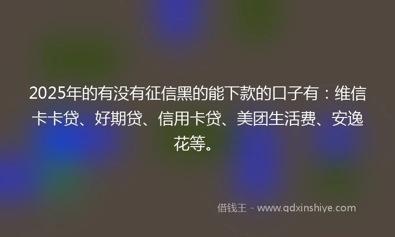 2025年的有没有征信黑的能下款的口子有：维信卡卡贷、好期贷、信用卡贷、美团生活费、安逸花等。