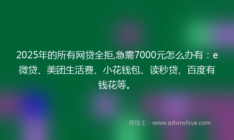 2025年的所有网贷全拒,急需7000元怎么办有：e微贷、美团生活费、小花钱包、读秒贷、百度有钱花等。