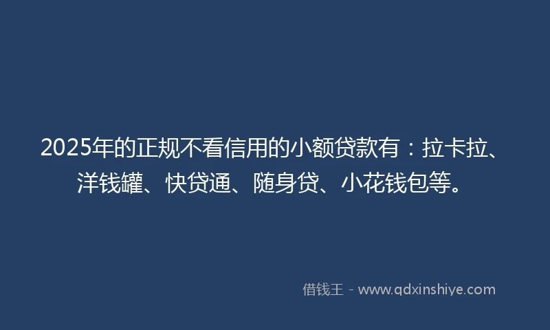 2025年的正规不看信用的小额贷款有：拉卡拉、洋钱罐、快贷通、随身贷、小花钱包等。