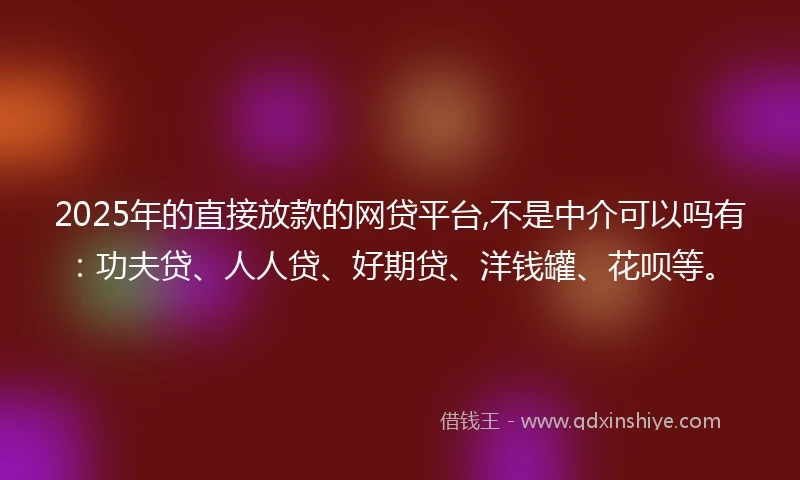 2025年的直接放款的网贷平台,不是中介可以吗有：功夫贷、人人贷、好期贷、洋钱罐、花呗等。