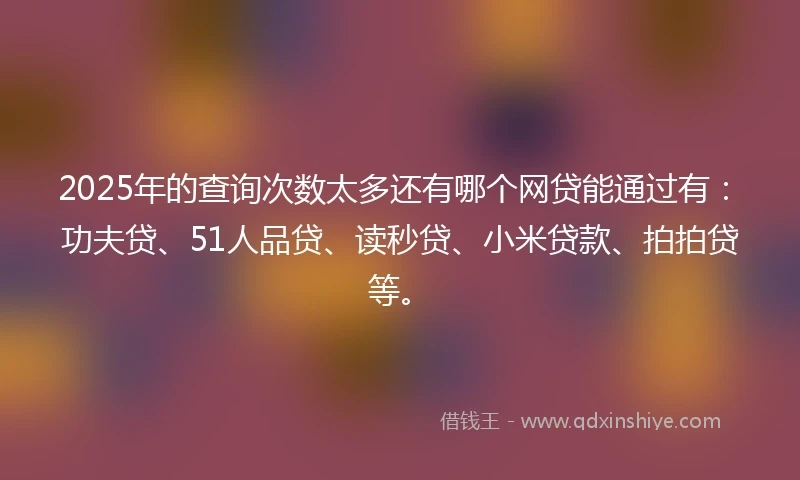 2025年的查询次数太多还有哪个网贷能通过有：功夫贷、51人品贷、读秒贷、小米贷款、拍拍贷等。