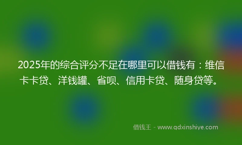 2025年的综合评分不足在哪里可以借钱有：维信卡卡贷、洋钱罐、省呗、信用卡贷、随身贷等。