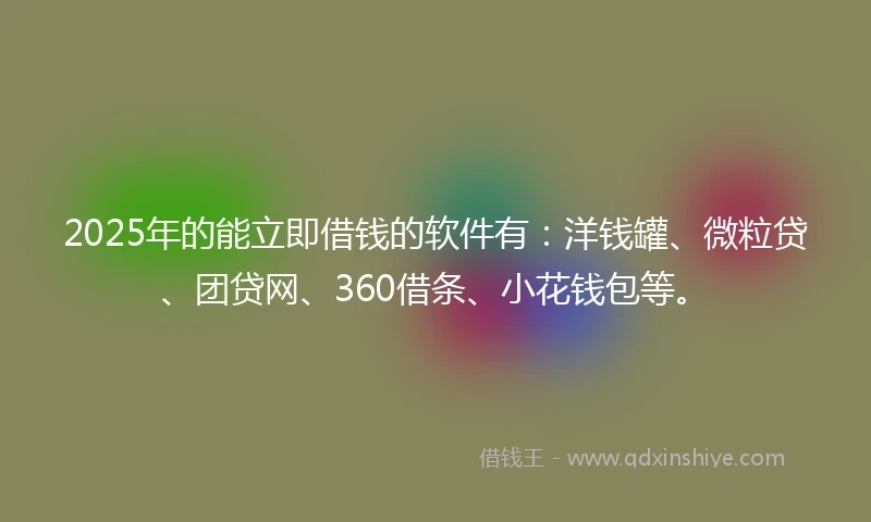 2025年的能立即借钱的软件有：洋钱罐、微粒贷、团贷网、360借条、小花钱包等。