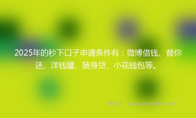 2025年的秒下口子申请条件有：微博借钱、替你还、洋钱罐、随身贷、小花钱包等。
