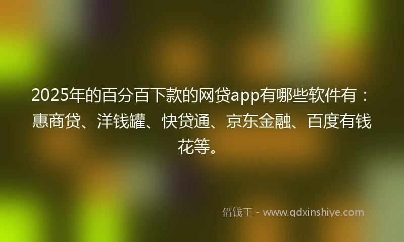 2025年的百分百下款的网贷app有哪些软件有：惠商贷、洋钱罐、快贷通、京东金融、百度有钱花等。