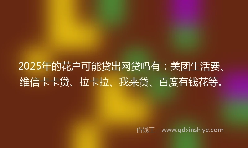 2025年的花户可能贷出网贷吗有：美团生活费、维信卡卡贷、拉卡拉、我来贷、百度有钱花等。