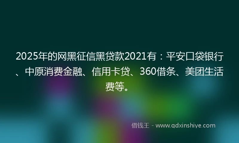 2025年的网黑征信黑贷款2021有：平安口袋银行、中原消费金融、信用卡贷、360借条、美团生活费等。