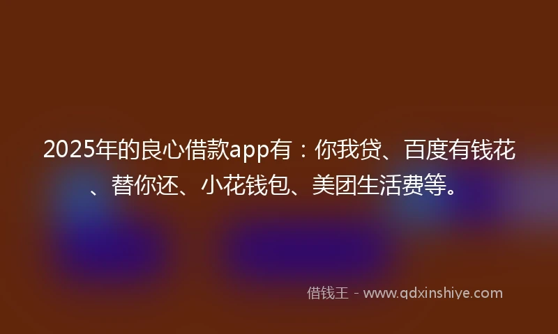 2025年的良心借款app有：你我贷、百度有钱花、替你还、小花钱包、美团生活费等。