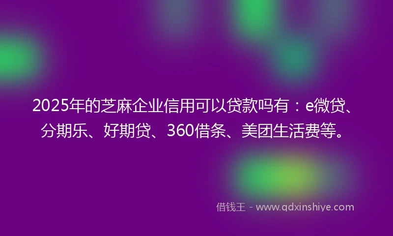2025年的芝麻企业信用可以贷款吗有：e微贷、分期乐、好期贷、360借条、美团生活费等。