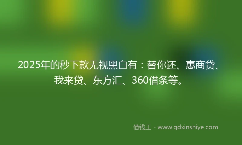 2025年的秒下款无视黑白有：替你还、惠商贷、我来贷、东方汇、360借条等。