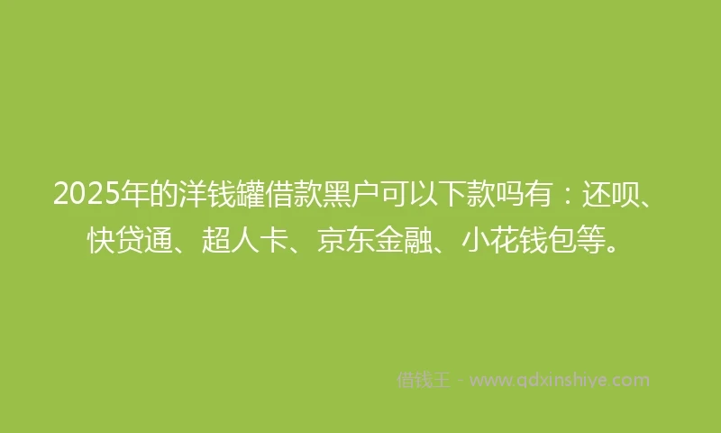 2025年的洋钱罐借款黑户可以下款吗有：还呗、快贷通、超人卡、京东金融、小花钱包等。