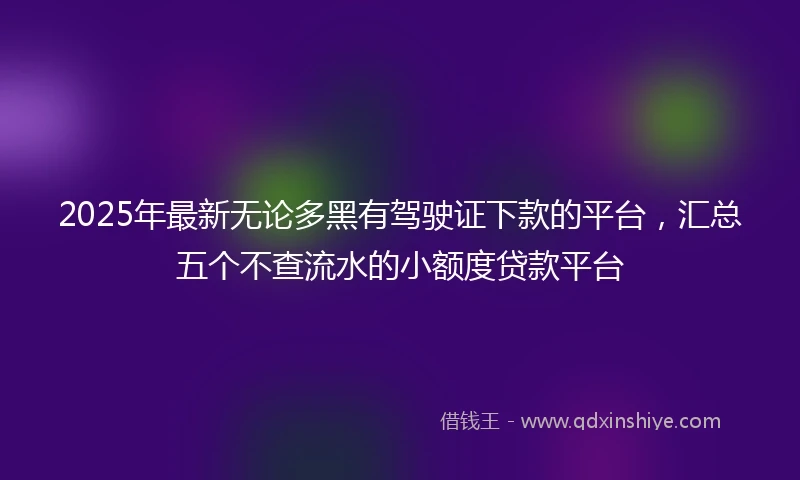 2025年最新无论多黑有驾驶证下款的平台，汇总五个不查流水的小额度贷款平台