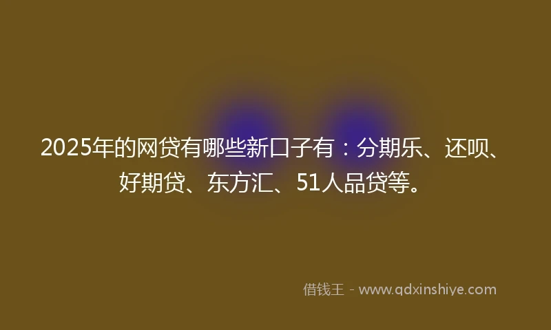 2025年的网贷有哪些新口子有：分期乐、还呗、好期贷、东方汇、51人品贷等。