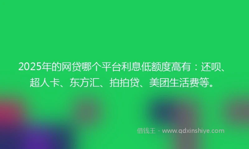 2025年的网贷哪个平台利息低额度高有：还呗、超人卡、东方汇、拍拍贷、美团生活费等。
