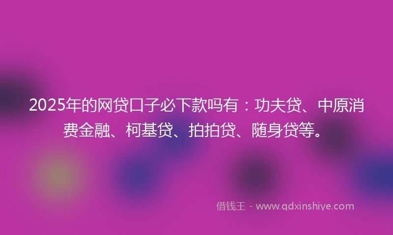 2025年的网贷口子必下款吗有：功夫贷、中原消费金融、柯基贷、拍拍贷、随身贷等。