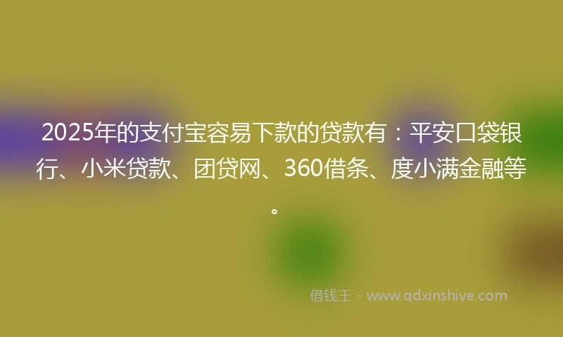2025年的支付宝容易下款的贷款有：平安口袋银行、小米贷款、团贷网、360借条、度小满金融等。