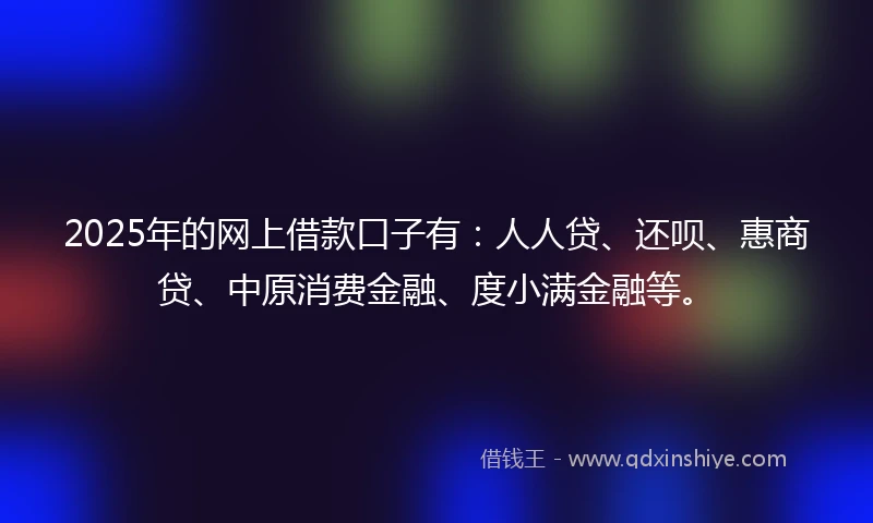 2025年的网上借款口子有：人人贷、还呗、惠商贷、中原消费金融、度小满金融等。