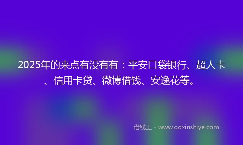 2025年的来点有没有有：平安口袋银行、超人卡、信用卡贷、微博借钱、安逸花等。