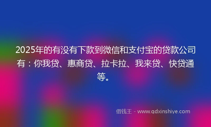 2025年的有没有下款到微信和支付宝的贷款公司有：你我贷、惠商贷、拉卡拉、我来贷、快贷通等。