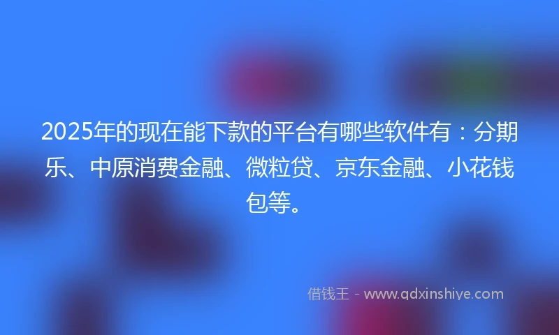 2025年的现在能下款的平台有哪些软件有：分期乐、中原消费金融、微粒贷、京东金融、小花钱包等。