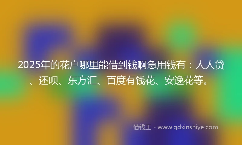 2025年的花户哪里能借到钱啊急用钱有：人人贷、还呗、东方汇、百度有钱花、安逸花等。