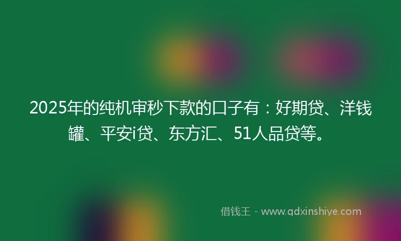 2025年的纯机审秒下款的口子有：好期贷、洋钱罐、平安i贷、东方汇、51人品贷等。
