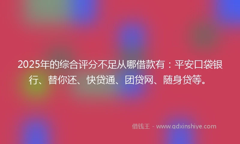 2025年的综合评分不足从哪借款有：平安口袋银行、替你还、快贷通、团贷网、随身贷等。