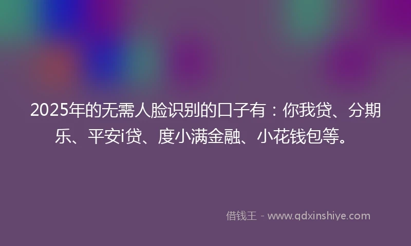 2025年的无需人脸识别的口子有：你我贷、分期乐、平安i贷、度小满金融、小花钱包等。
