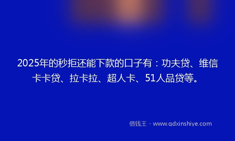 2025年的秒拒还能下款的口子有：功夫贷、维信卡卡贷、拉卡拉、超人卡、51人品贷等。