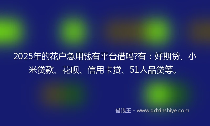 2025年的花户急用钱有平台借吗?有：好期贷、小米贷款、花呗、信用卡贷、51人品贷等。