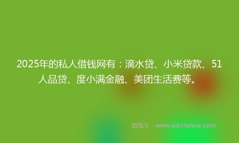2025年的私人借钱网有：滴水贷、小米贷款、51人品贷、度小满金融、美团生活费等。