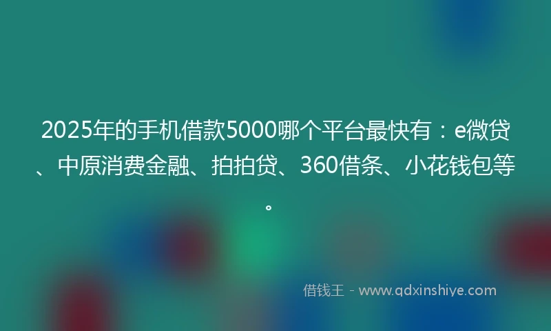 2025年的手机借款5000哪个平台最快有：e微贷、中原消费金融、拍拍贷、360借条、小花钱包等。