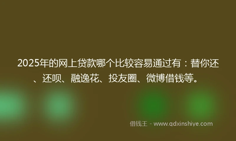 2025年的网上贷款哪个比较容易通过有：替你还、还呗、融逸花、投友圈、微博借钱等。