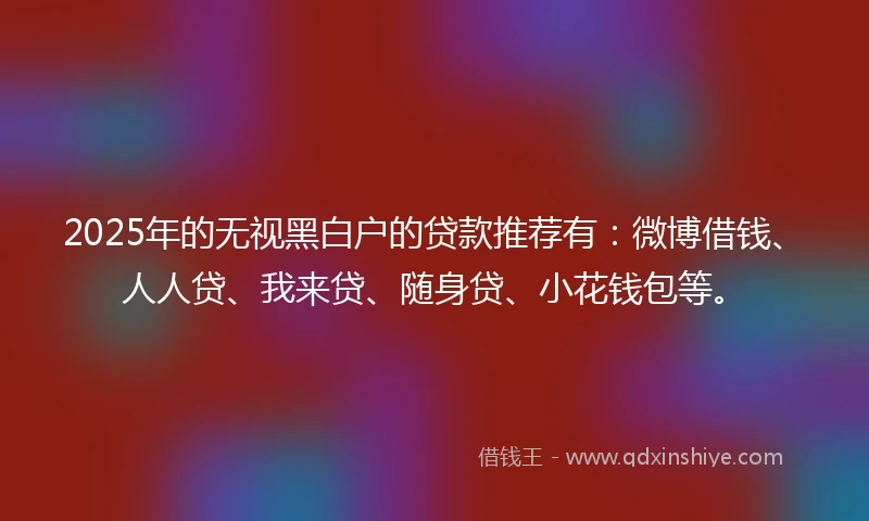 2025年的无视黑白户的贷款推荐有：微博借钱、人人贷、我来贷、随身贷、小花钱包等。