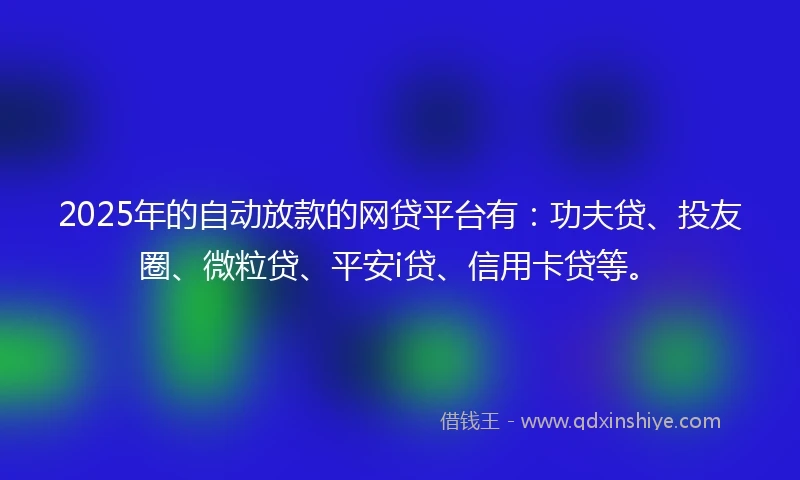 2025年的自动放款的网贷平台有：功夫贷、投友圈、微粒贷、平安i贷、信用卡贷等。