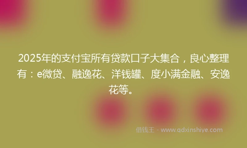 2025年的支付宝所有贷款口子大集合，良心整理有：e微贷、融逸花、洋钱罐、度小满金融、安逸花等。