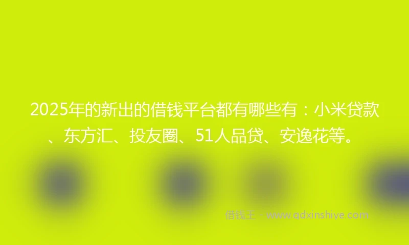 2025年的新出的借钱平台都有哪些有：小米贷款、东方汇、投友圈、51人品贷、安逸花等。