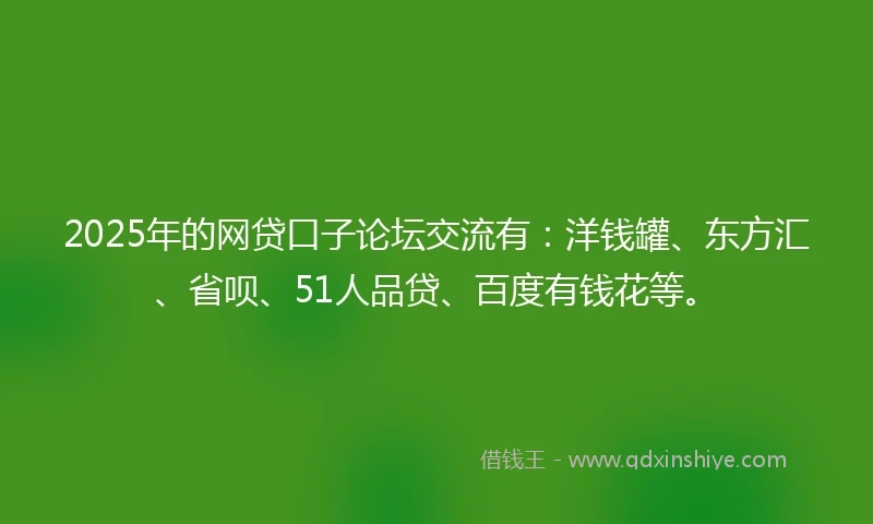 2025年的网贷口子论坛交流有：洋钱罐、东方汇、省呗、51人品贷、百度有钱花等。