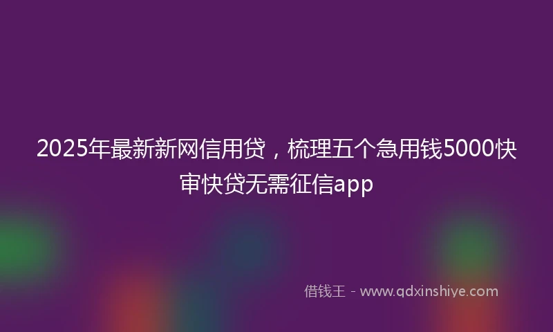 2025年最新新网信用贷，梳理五个急用钱5000快审快贷无需征信app
