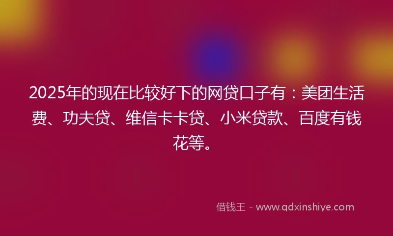 2025年的现在比较好下的网贷口子有：美团生活费、功夫贷、维信卡卡贷、小米贷款、百度有钱花等。