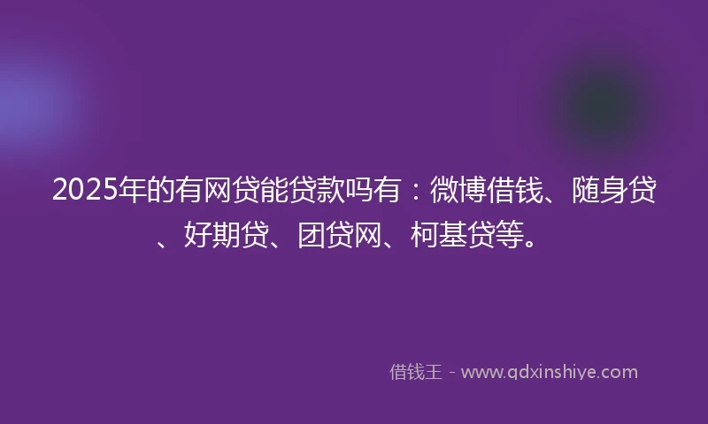 2025年的有网贷能贷款吗有：微博借钱、随身贷、好期贷、团贷网、柯基贷等。