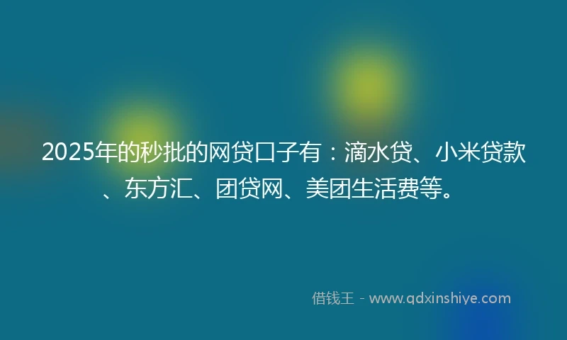 2025年的秒批的网贷口子有：滴水贷、小米贷款、东方汇、团贷网、美团生活费等。
