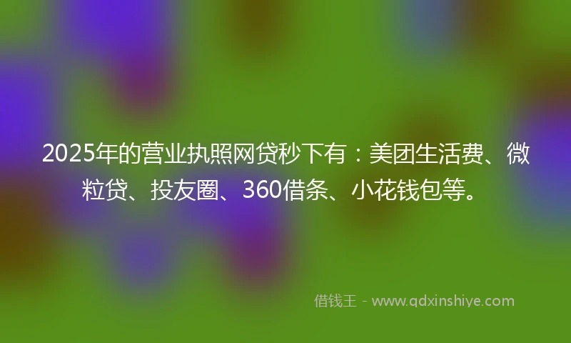 2025年的营业执照网贷秒下有:美团生活费、微粒贷、投友圈、360借条、小花钱包等。